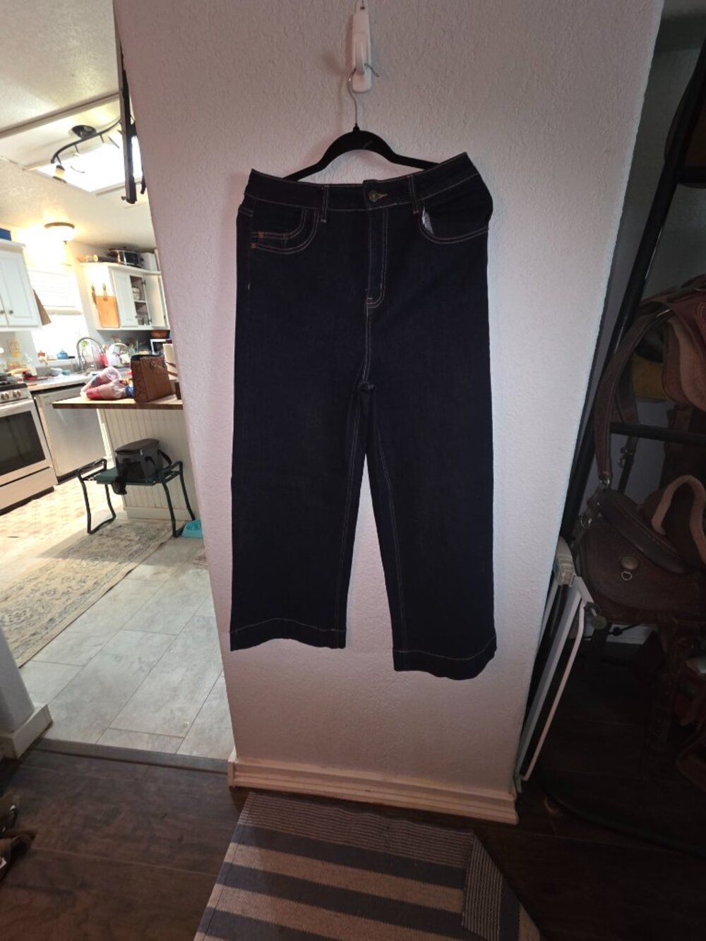 Dark Wash Wide Leg Trouser Jeans โ Size 12 โ High Rise โ Stretch - Picture 9 of 9